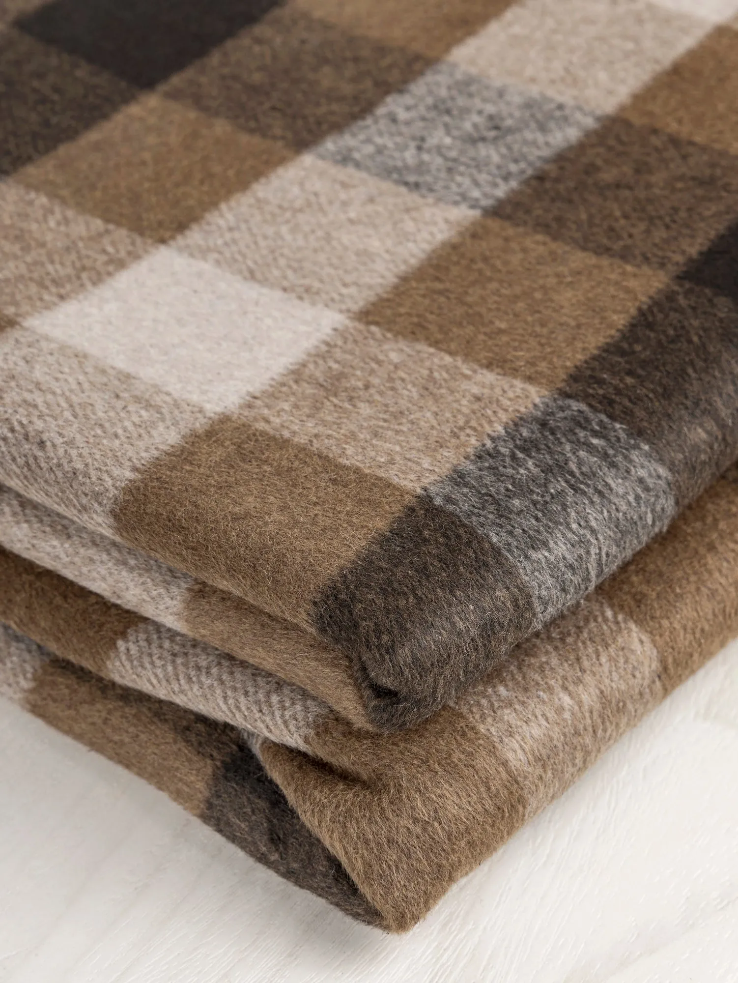 Large Check Brushed Melton Wool Blend Deadstock - Brown   Tan   Beige