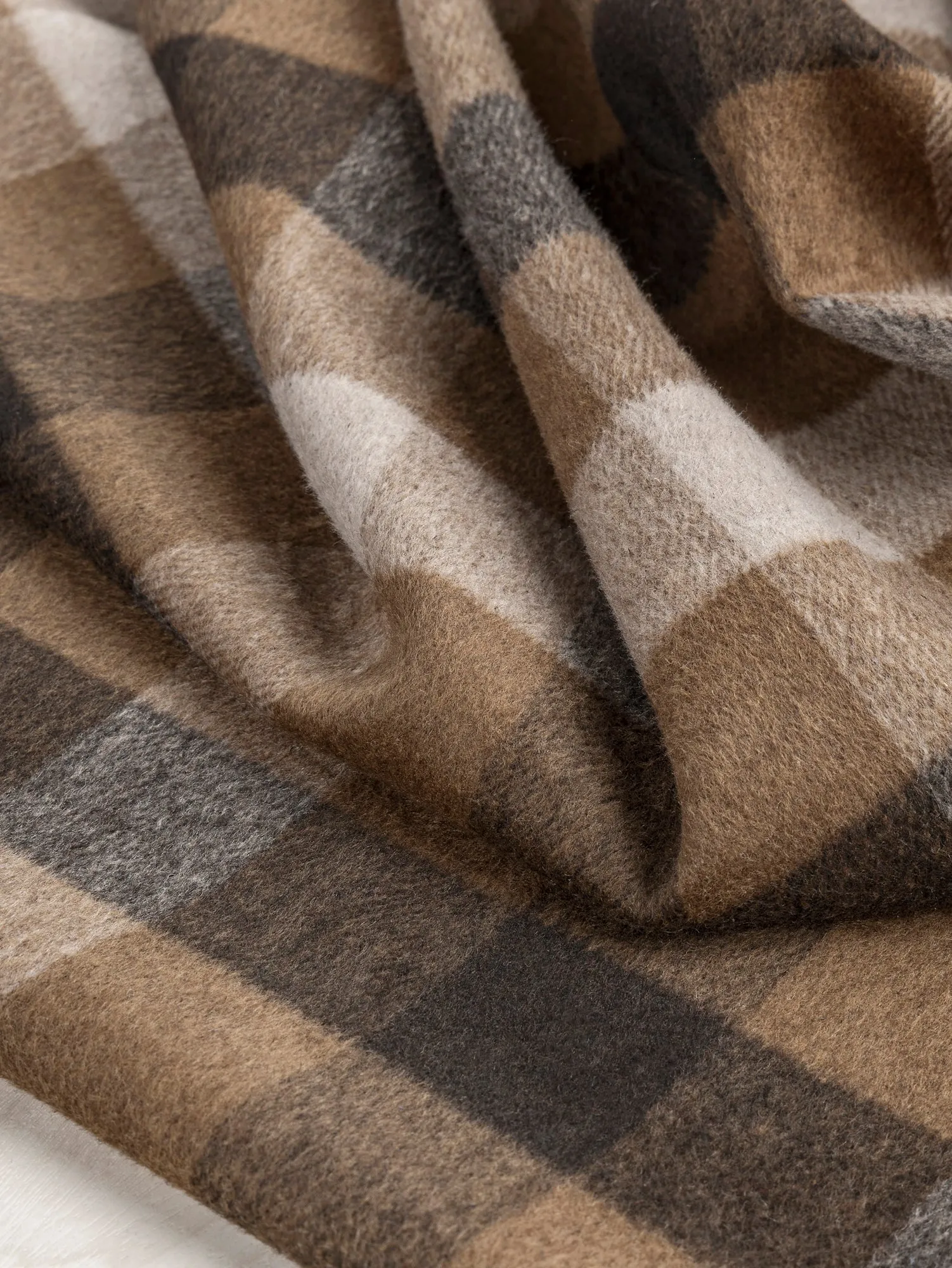 Large Check Brushed Melton Wool Blend Deadstock - Brown   Tan   Beige