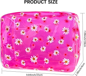 Large Pink PVC Daisy Pattern Cosmetic Bag, Clear Make up Bag Travel Accessories Makeup Pouch for Women Mother Wife Girlfriend Gifts (pink)