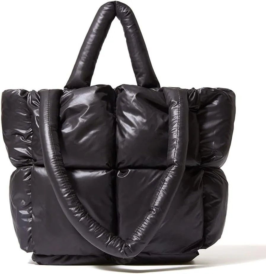Large Puffer Tote Bag, Trendy Quilted Cotton Padded Handbags for women, Soft Shoulder Bag Nylon Down Pillow Shopper Bag