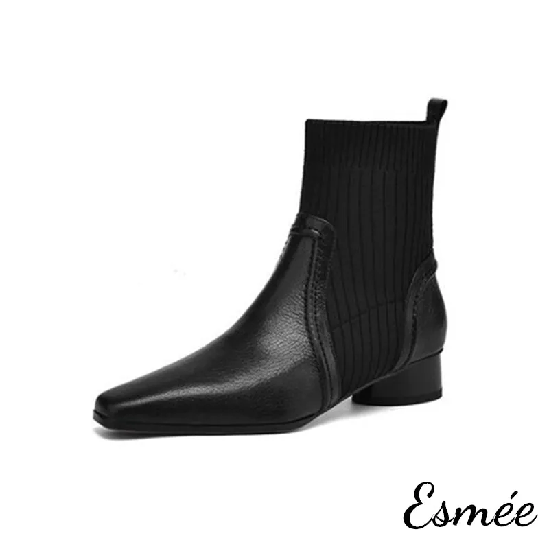 Leather Ankle Boots with Sock Tube Design