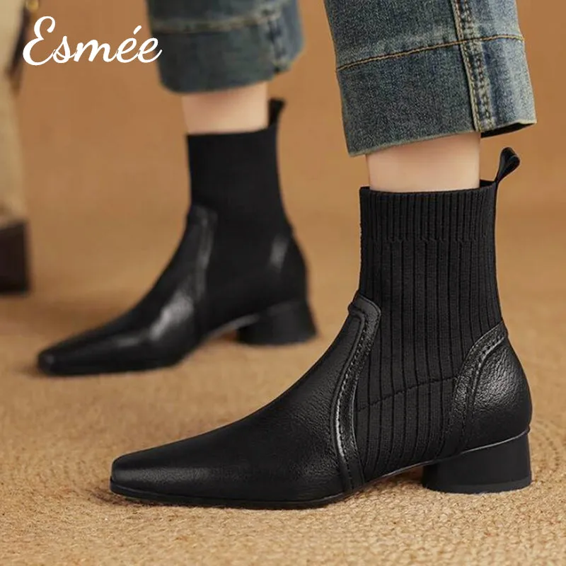 Leather Ankle Boots with Sock Tube Design