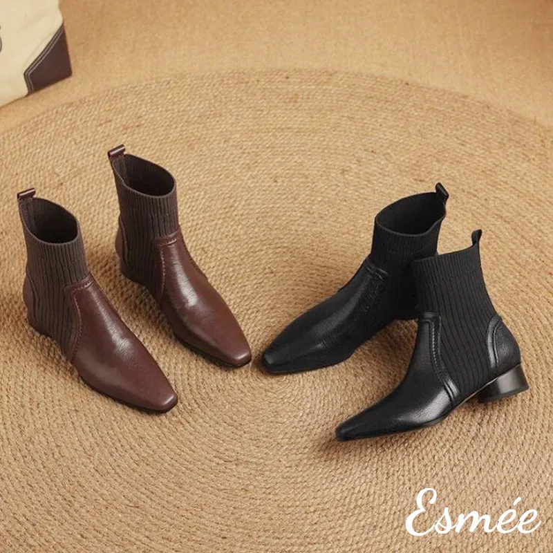 Leather Ankle Boots with Sock Tube Design