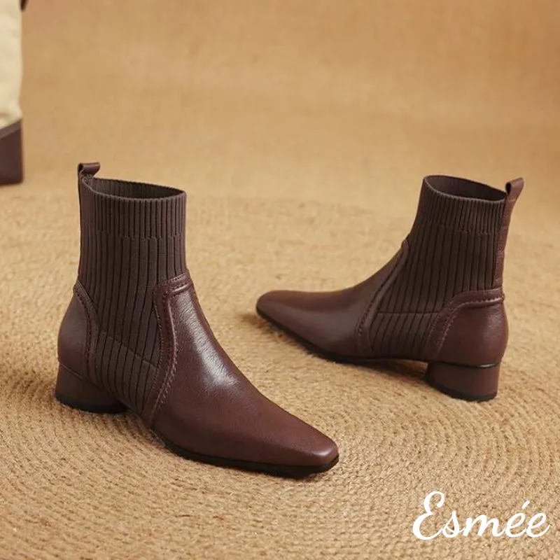 Leather Ankle Boots with Sock Tube Design