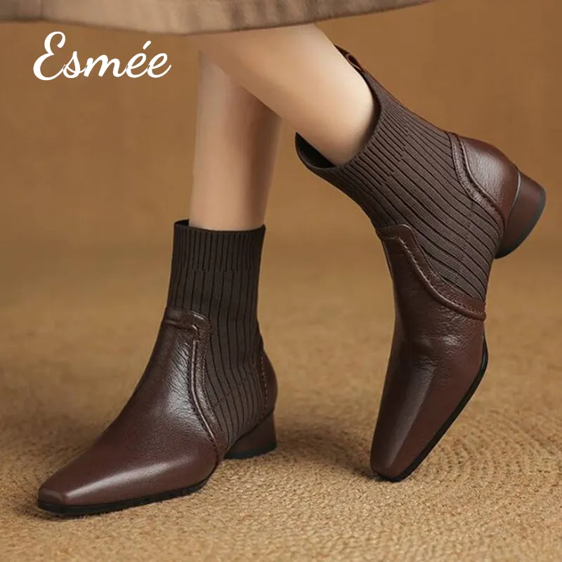 Leather Ankle Boots with Sock Tube Design