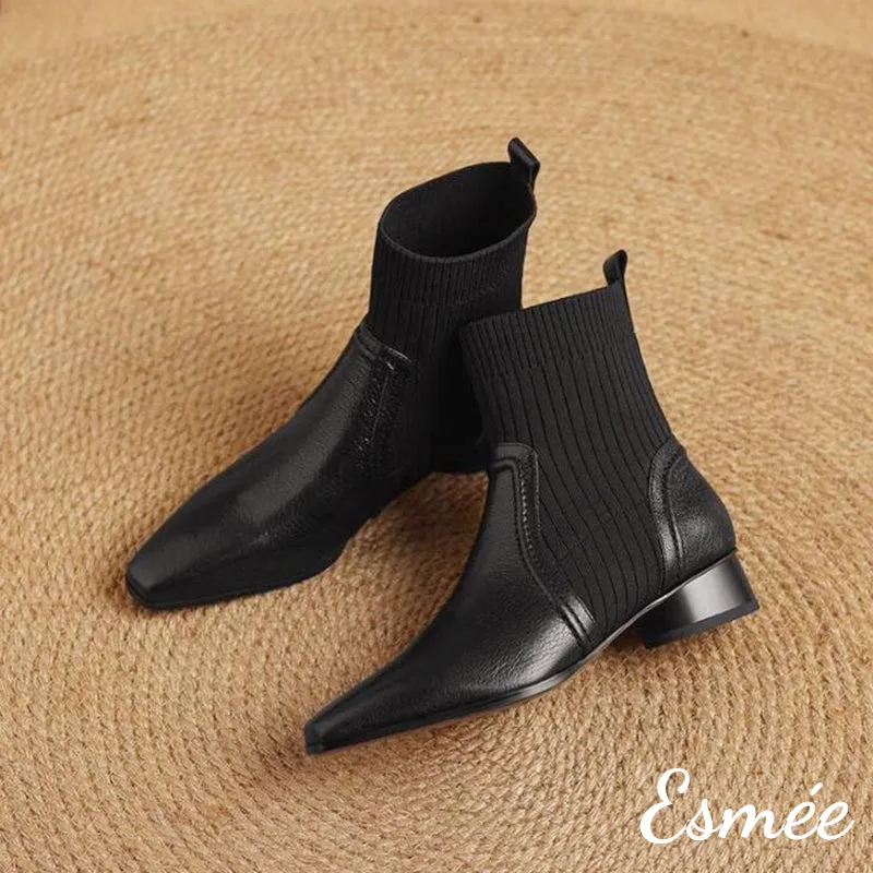 Leather Ankle Boots with Sock Tube Design