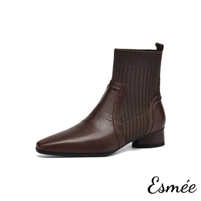 Leather Ankle Boots with Sock Tube Design