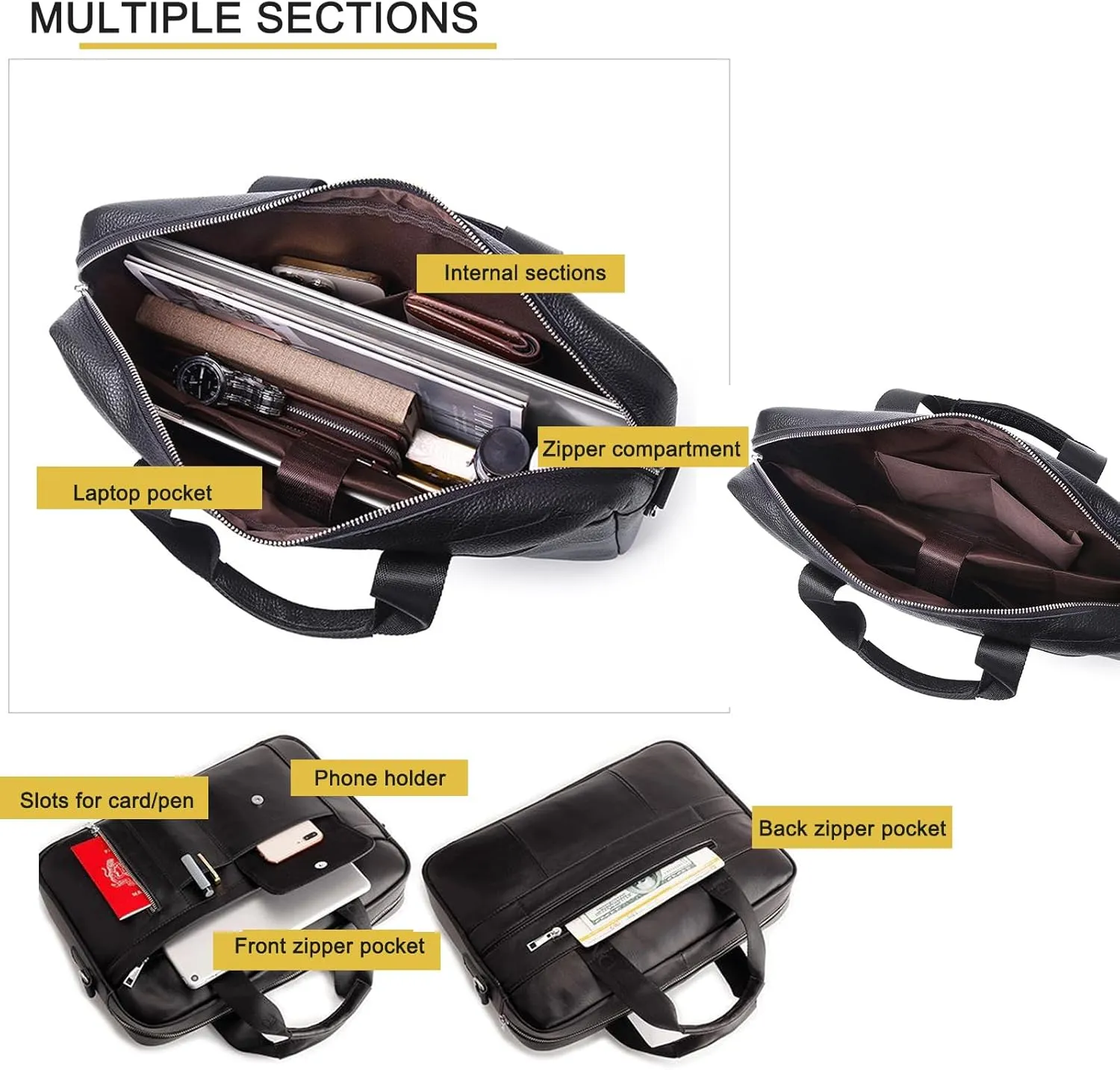Leather briefcases Laptop Messenger Bags for Men and Women 16 Inch Computer Handbags Shoulder Crossbody Bag