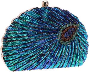 LIFKOME 1Pc Peacock Beaded Evening Clutch Bag for Women Handmade Sparkle Purse for Party Banquet and Wedding Events Elegant Sequins Design