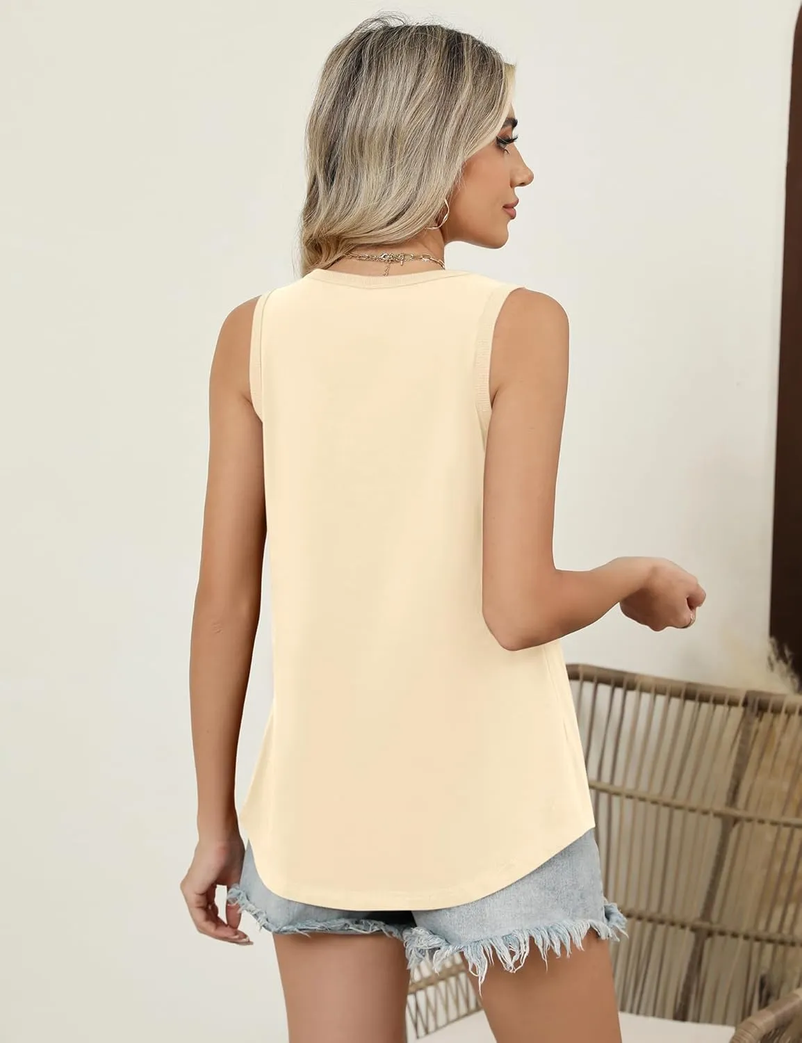 LOMON Womens Tank Tops Round Neck Graphic T Shirts Loose Fit Casual Sleeveless Summer Tops