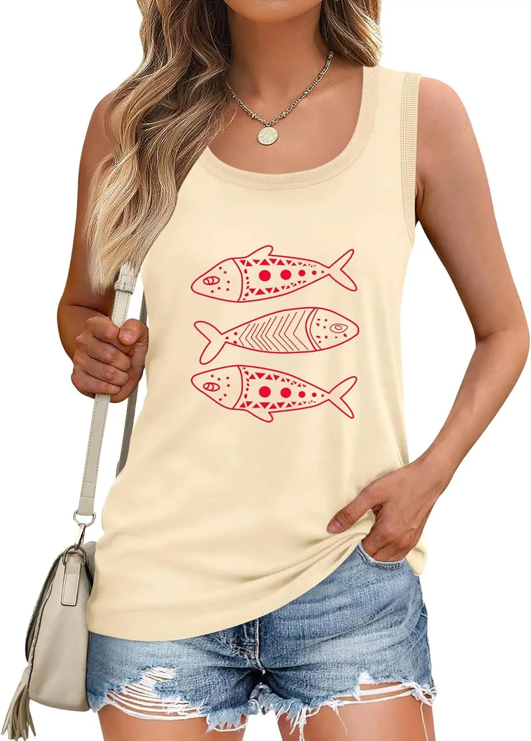 LOMON Womens Tank Tops Round Neck Graphic T Shirts Loose Fit Casual Sleeveless Summer Tops