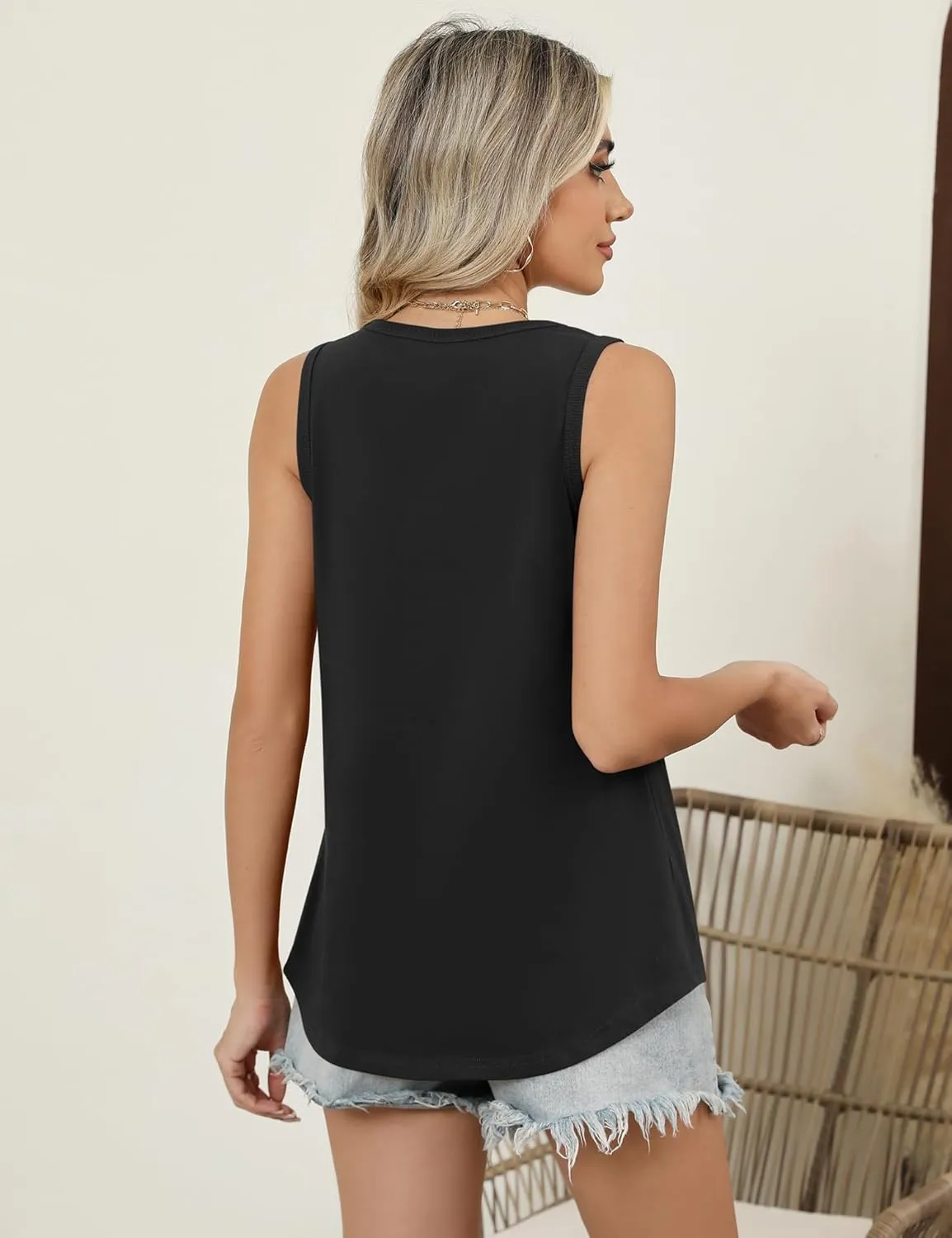 LOMON Womens Tank Tops Round Neck Graphic T Shirts Loose Fit Casual Sleeveless Summer Tops