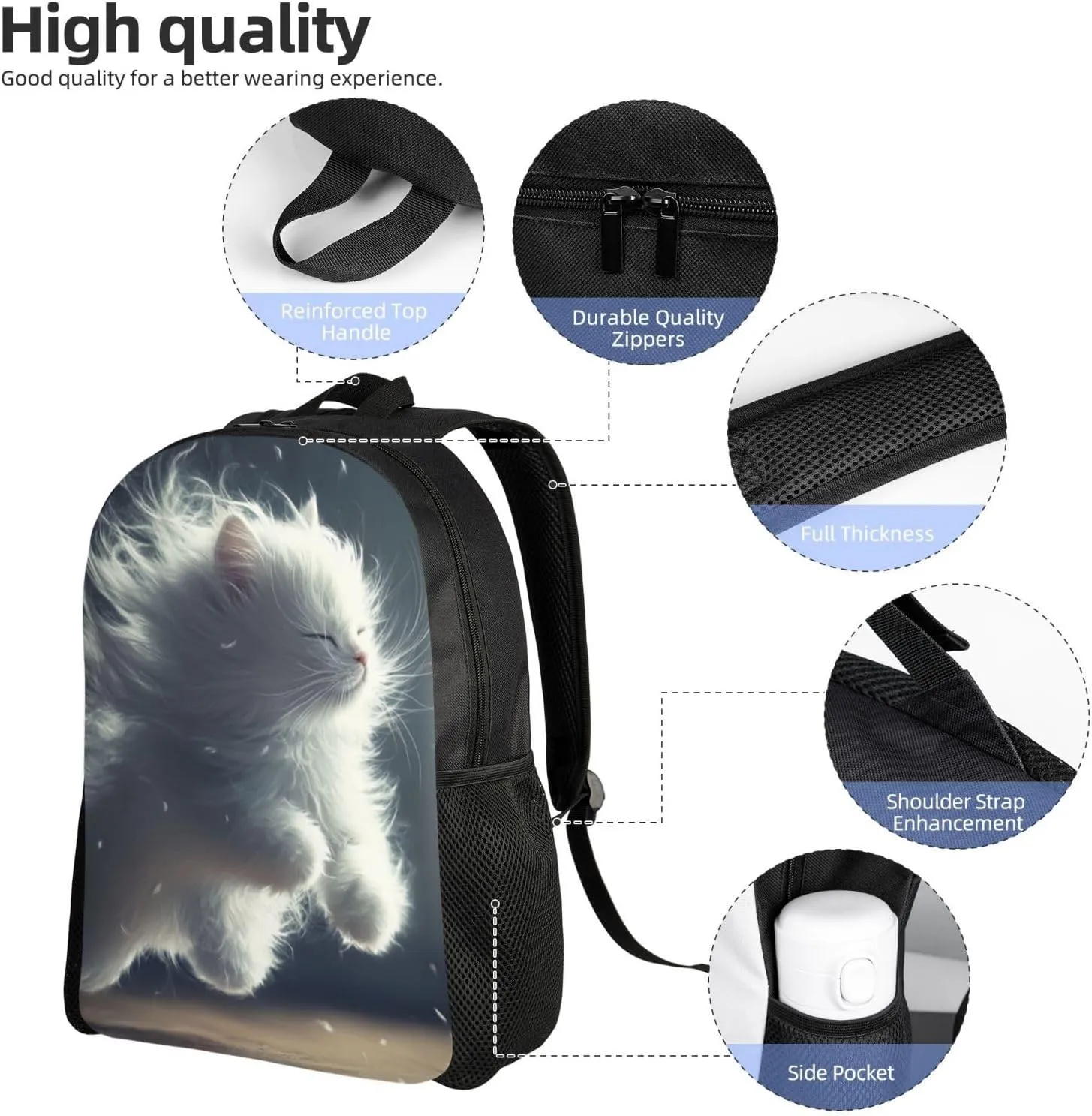 Long-Haired Cat Backpack Waterproof Anti Theft Durable Light Laptop Bag Backpacks For Women Men Travel Gym Backpack
