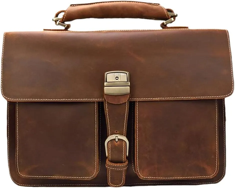 Luxury 100% Genuine Leather Men 15.6" Briefcase Cow Leather Laptop Bag Vintage Shoulder Bag Computer Bag