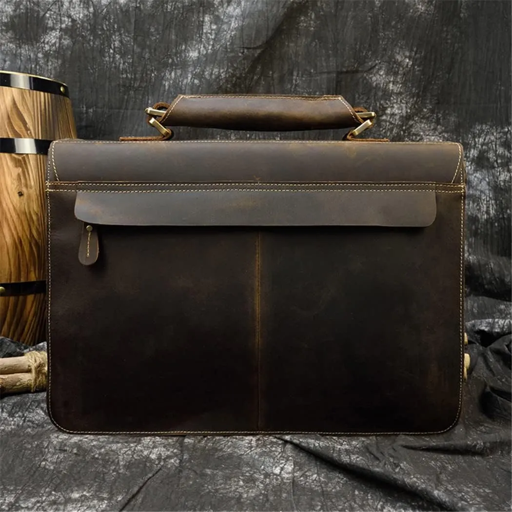 Luxury 100% Genuine Leather Men 15.6" Briefcase Cow Leather Laptop Bag Vintage Shoulder Bag Computer Bag