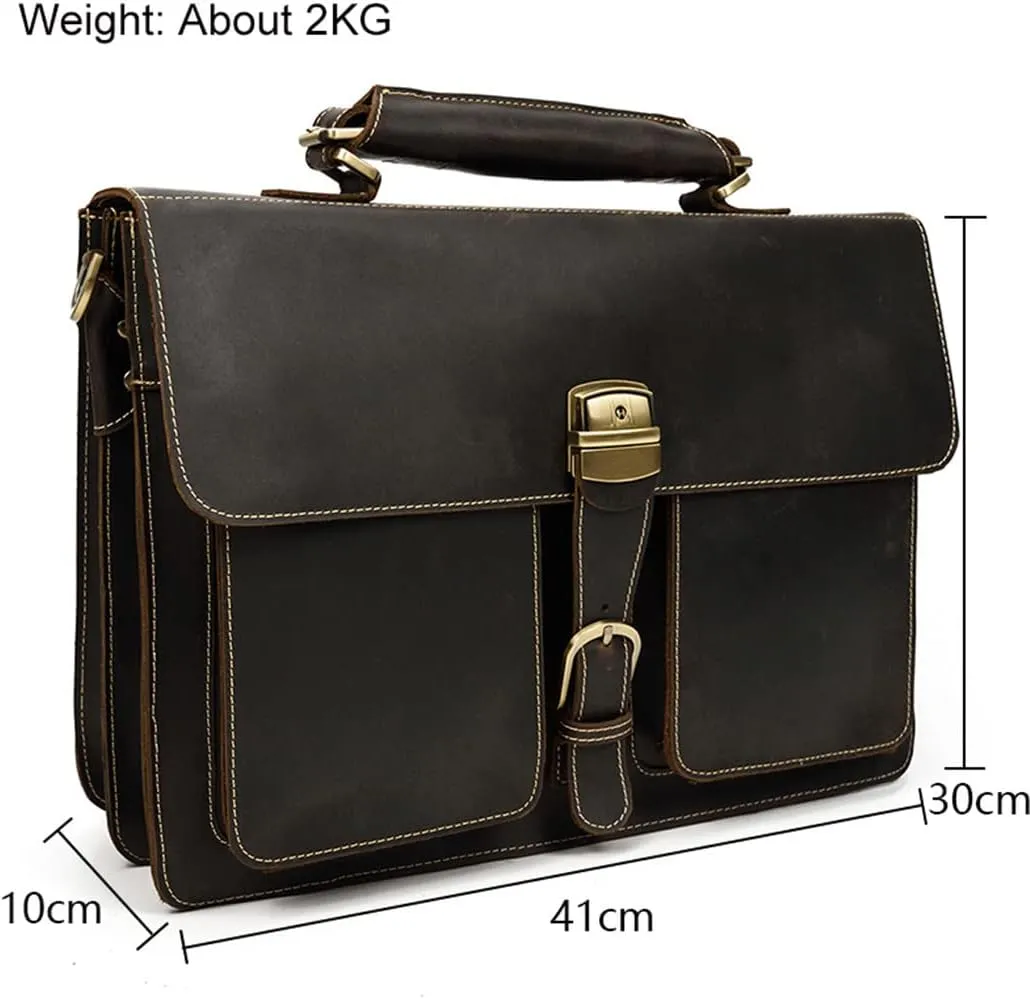 Luxury 100% Genuine Leather Men 15.6" Briefcase Cow Leather Laptop Bag Vintage Shoulder Bag Computer Bag