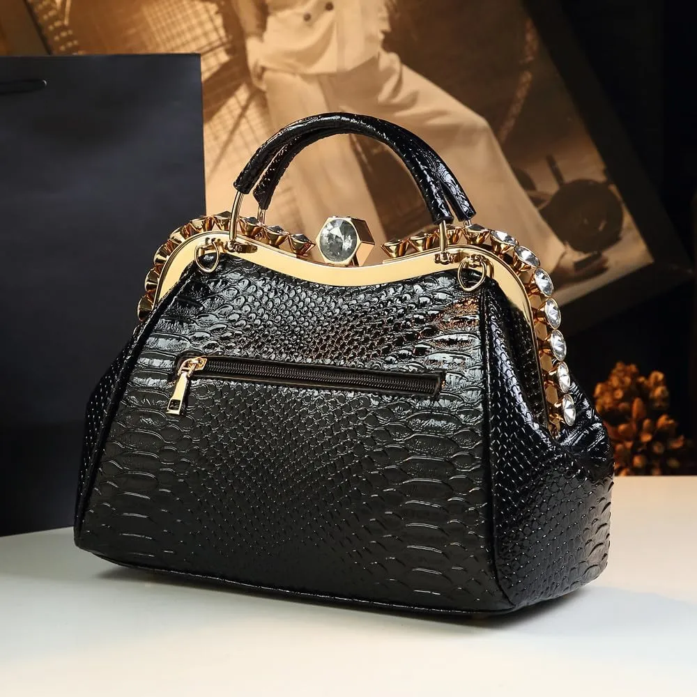 Luxury Fashion Diamonds Bag For Women Leather Top Handle Satchel Handbags Clip Rhinestone Purses Tote Shoulder Crossbody Bags