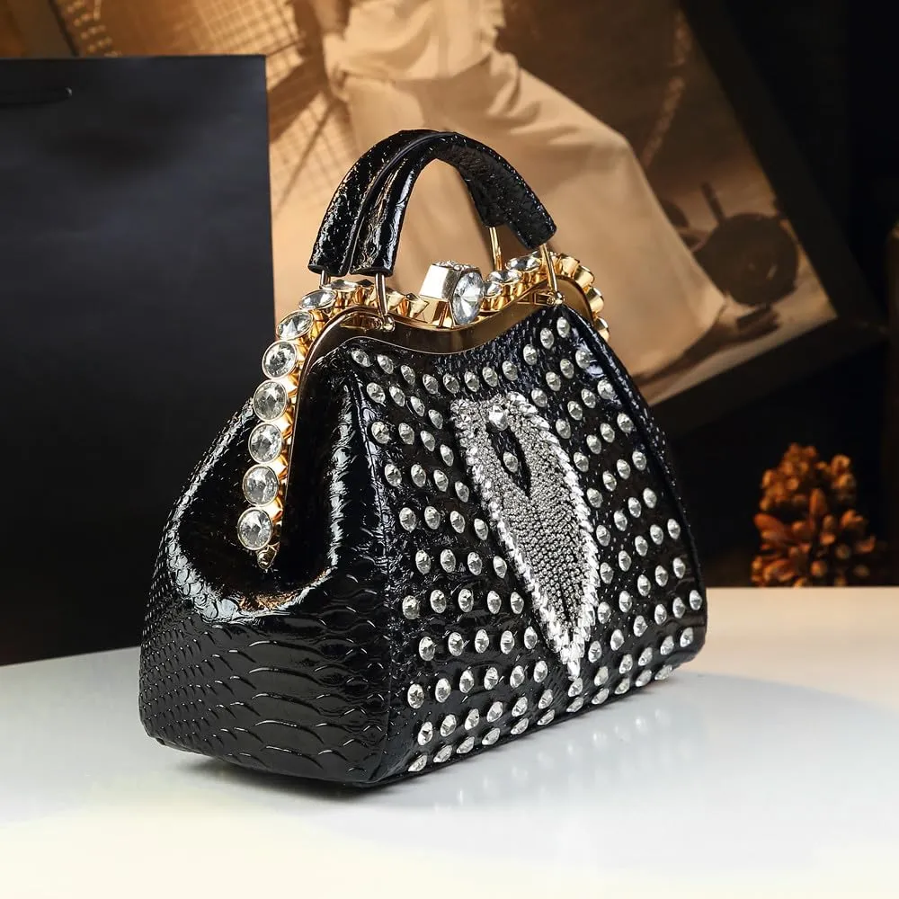 Luxury Fashion Diamonds Bag For Women Leather Top Handle Satchel Handbags Clip Rhinestone Purses Tote Shoulder Crossbody Bags