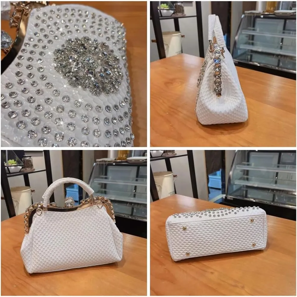 Luxury Fashion Diamonds Bag For Women Leather Top Handle Satchel Handbags Clip Rhinestone Purses Tote Shoulder Crossbody Bags