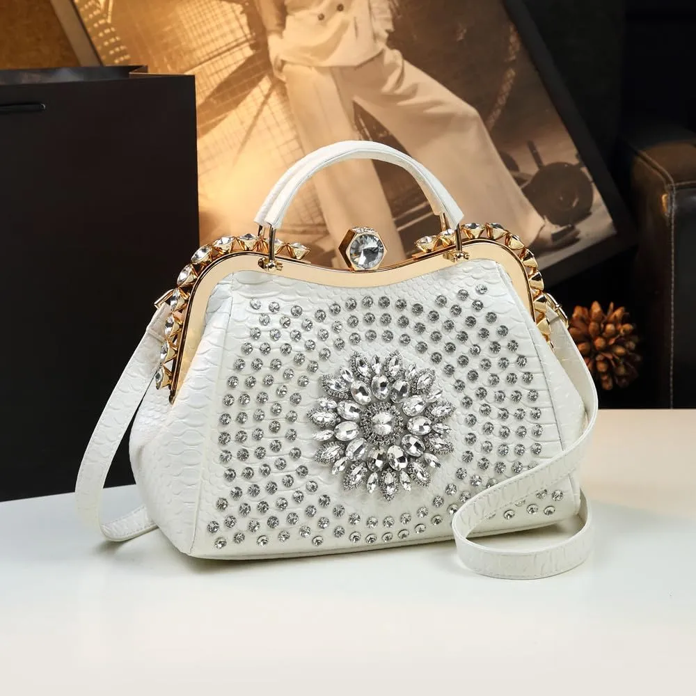Luxury Fashion Diamonds Bag For Women Leather Top Handle Satchel Handbags Clip Rhinestone Purses Tote Shoulder Crossbody Bags