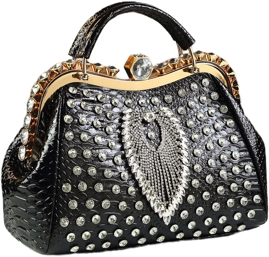 Luxury Fashion Diamonds Bag For Women Leather Top Handle Satchel Handbags Clip Rhinestone Purses Tote Shoulder Crossbody Bags