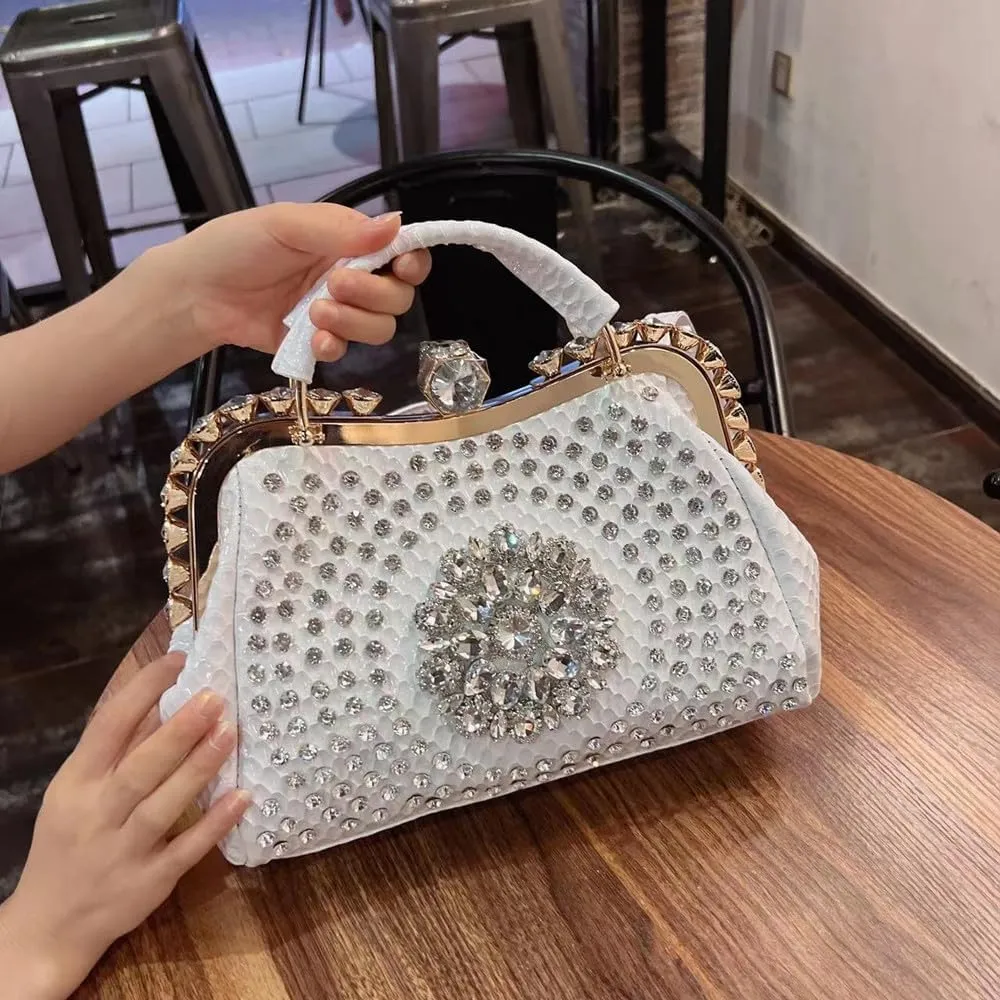 Luxury Fashion Diamonds Bag For Women Leather Top Handle Satchel Handbags Clip Rhinestone Purses Tote Shoulder Crossbody Bags
