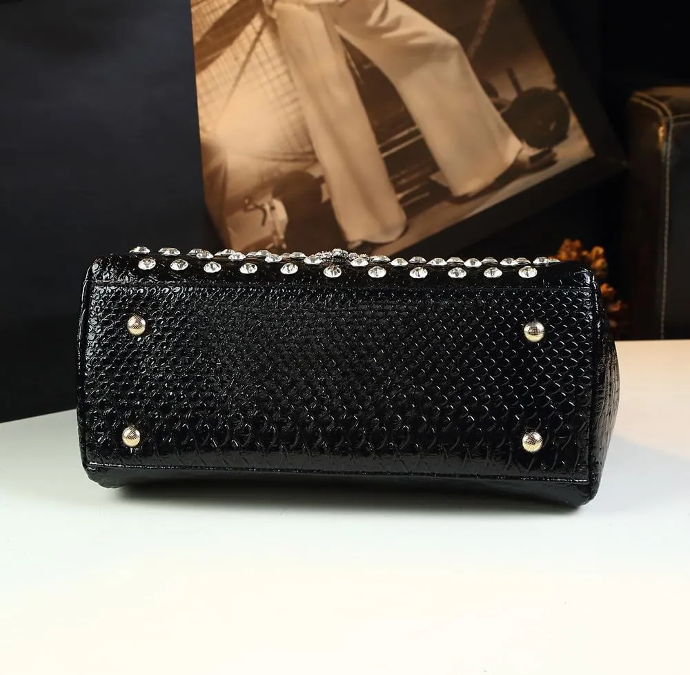 Luxury Fashion Diamonds Bag For Women Leather Top Handle Satchel Handbags Clip Rhinestone Purses Tote Shoulder Crossbody Bags