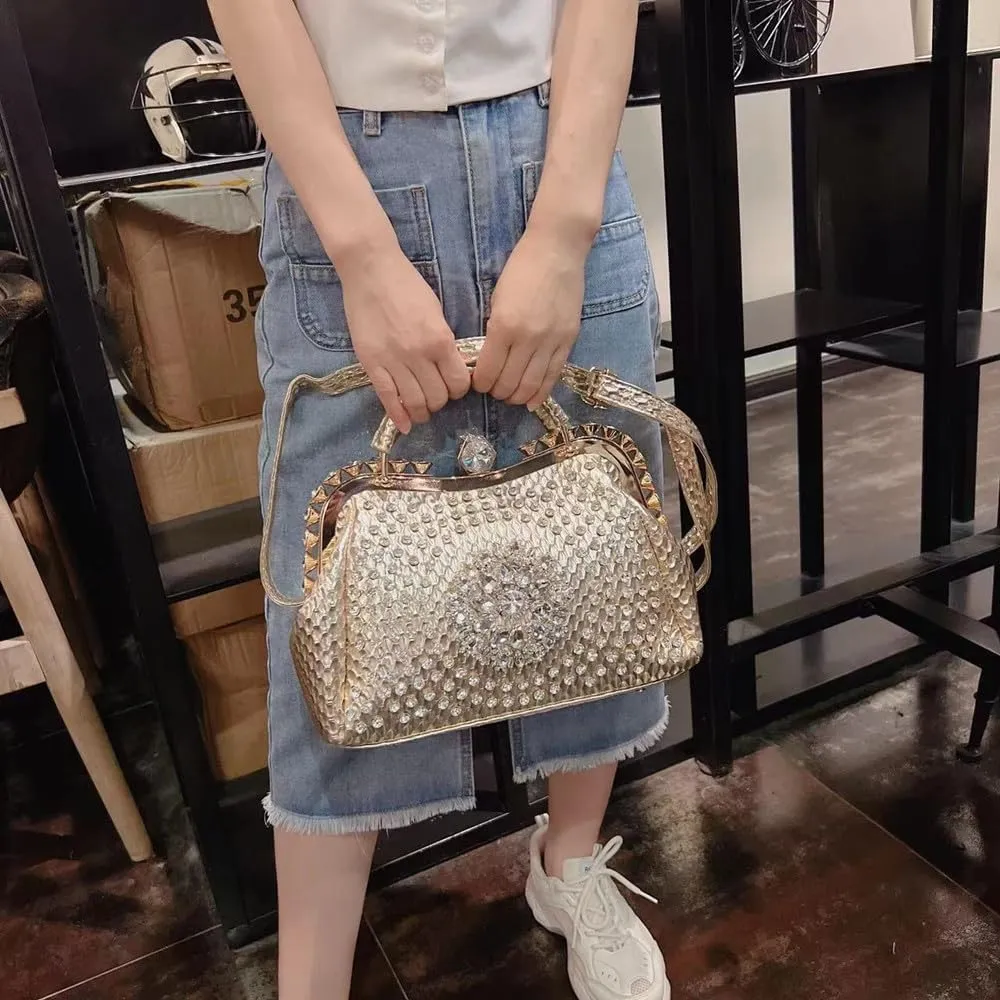 Luxury Fashion Diamonds Bag For Women Leather Top Handle Satchel Handbags Clip Rhinestone Purses Tote Shoulder Crossbody Bags