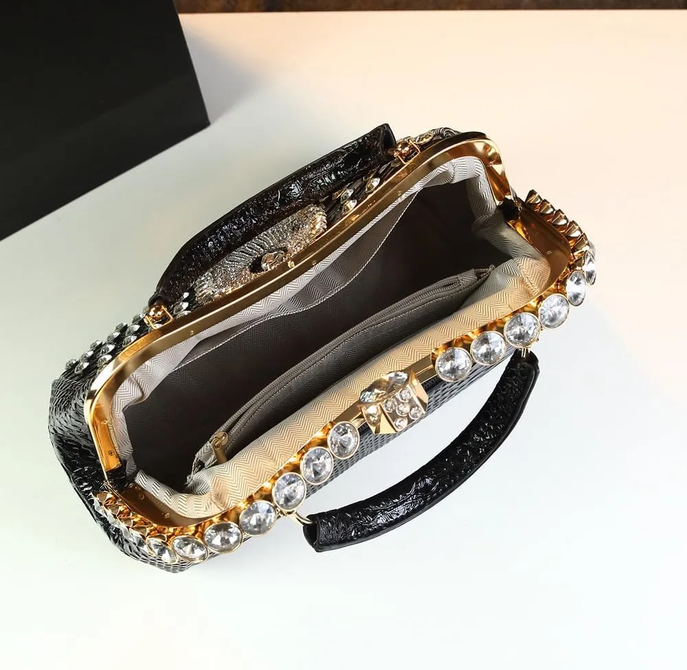 Luxury Fashion Diamonds Bag For Women Leather Top Handle Satchel Handbags Clip Rhinestone Purses Tote Shoulder Crossbody Bags