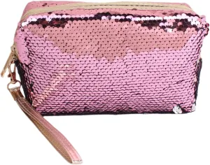 Magic Sequin Travel Cosmetic Bags Reversible Glitter Makeup Organizer Bag Purse for Women(Pink)