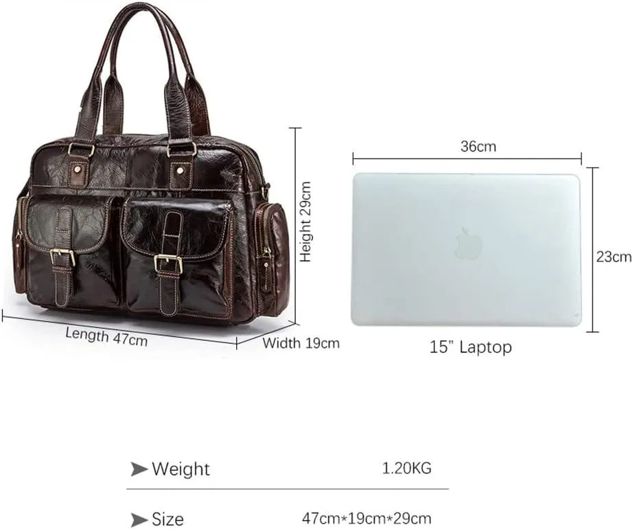 Male Crazy Horse Leather Business Briefcase Messenger Bag Travel Laptop Document Case Tote Portfolio Bag