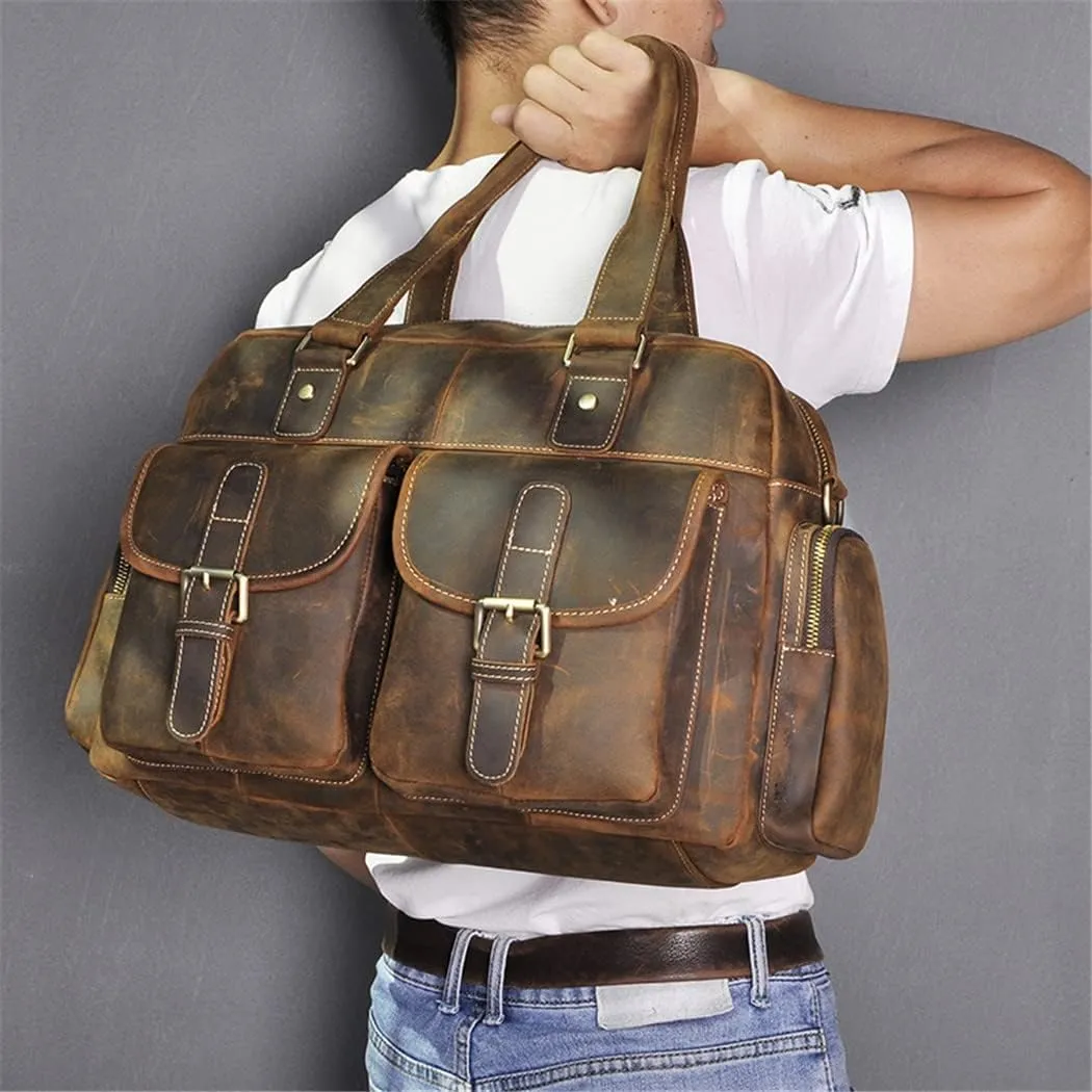 Male Crazy Horse Leather Business Briefcase Messenger Bag Travel Laptop Document Case Tote Portfolio Bag