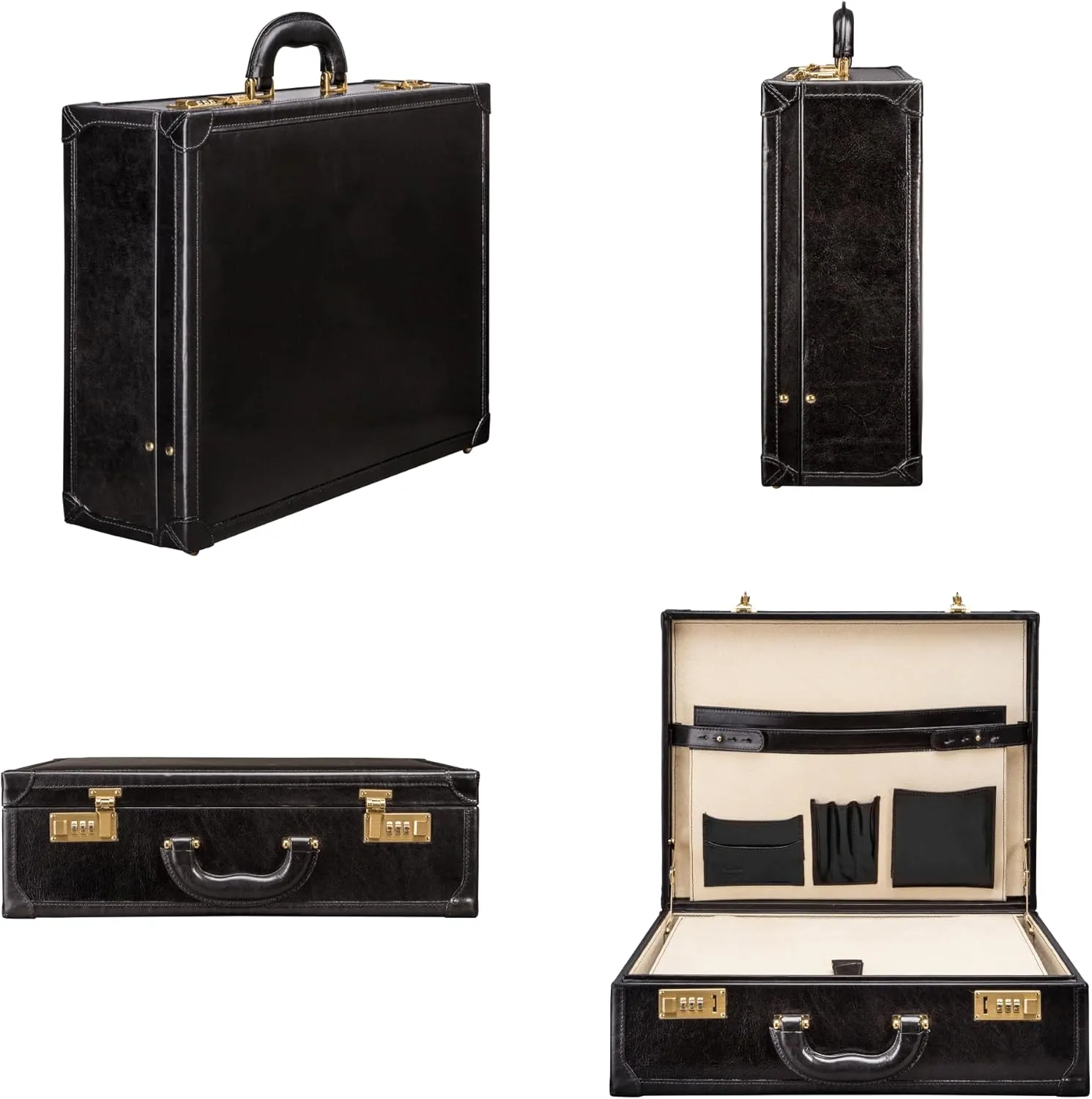 Maxwell Scott - Luxury Leather Large Square Box Attach Briefcase with Combination - Handmade in Italy - The Buroni