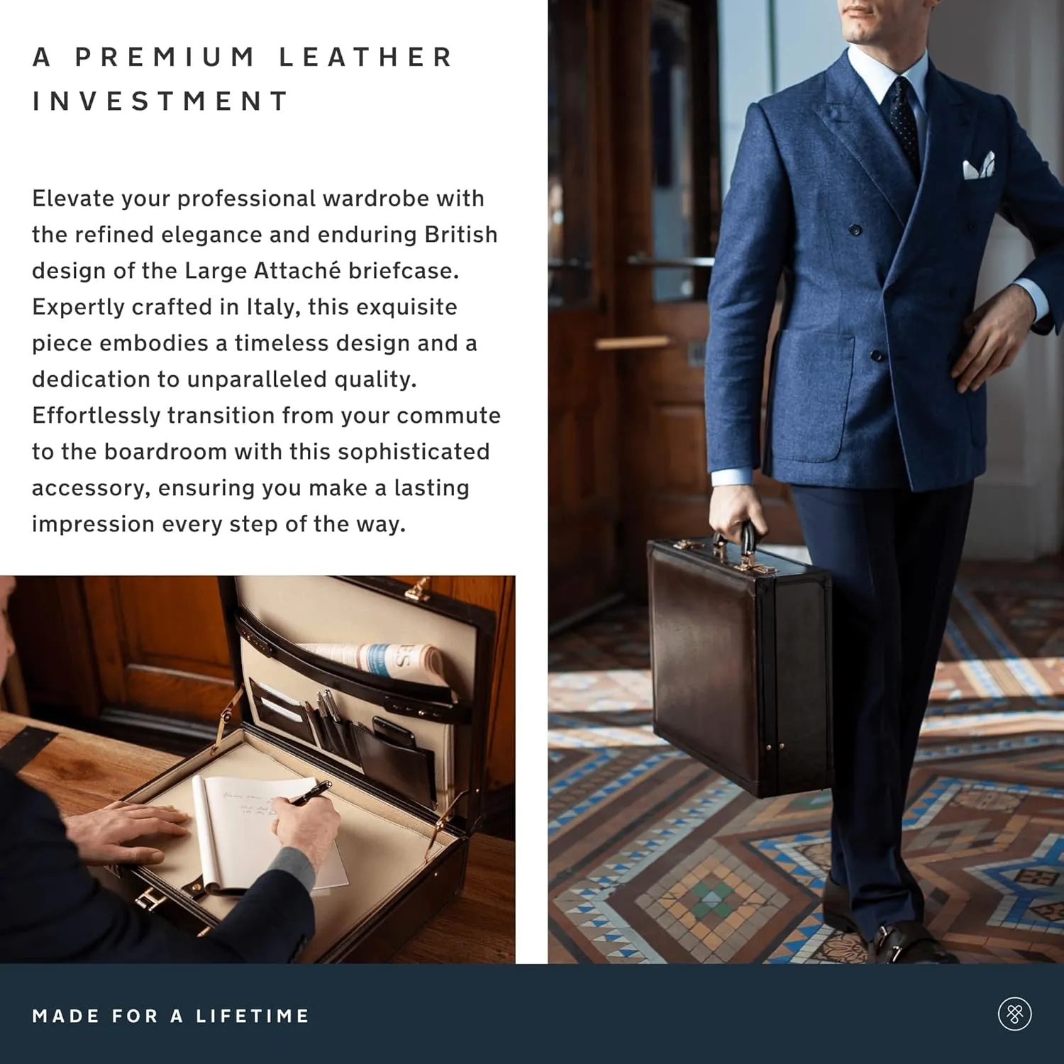 Maxwell Scott - Luxury Leather Large Square Box Attach Briefcase with Combination - Handmade in Italy - The Buroni