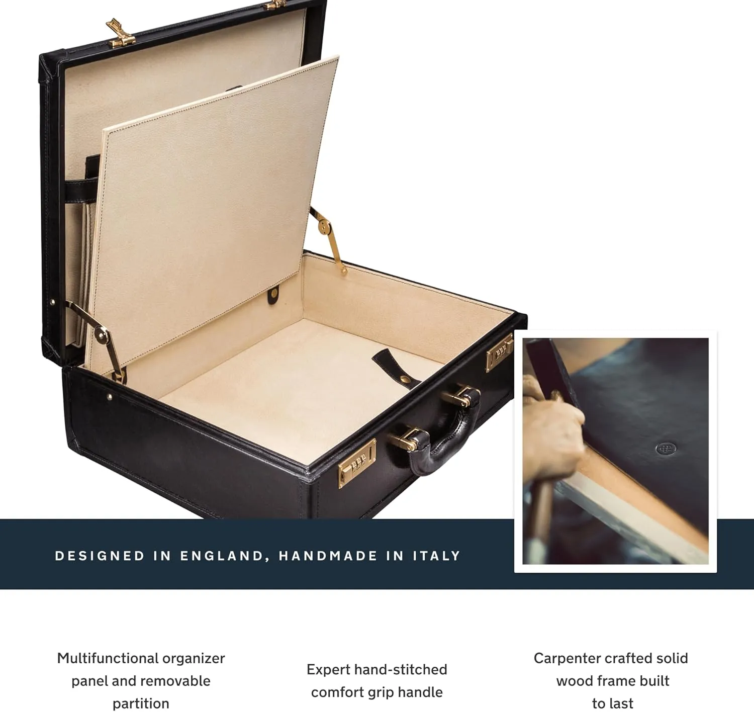 Maxwell Scott - Luxury Leather Large Square Box Attach Briefcase with Combination - Handmade in Italy - The Buroni