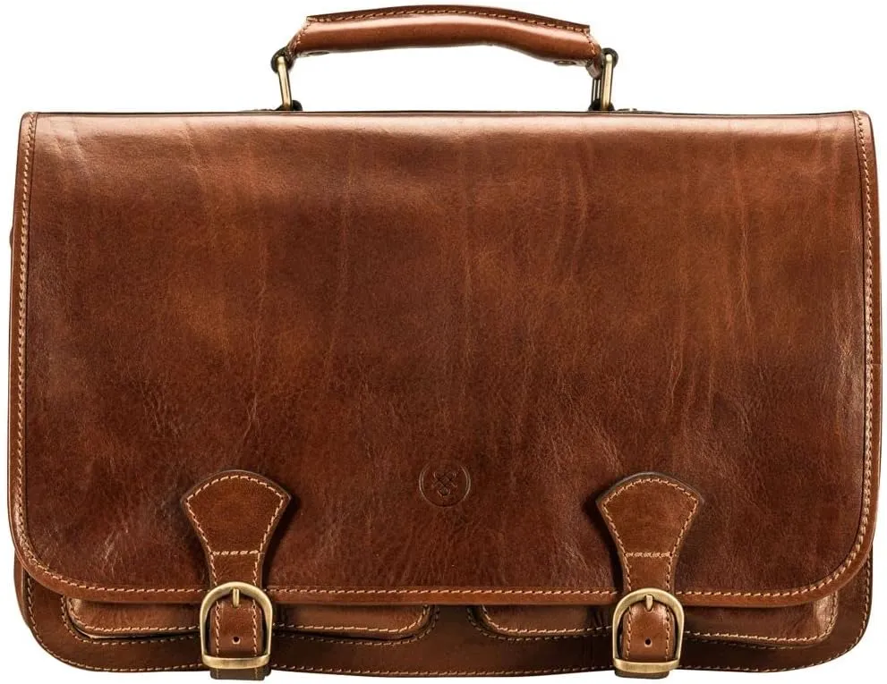 Maxwell Scott - Mens Luxury Full Grain Leather Satchel Briefcase Bag - 3 Section with Hidden Popper Closure - The Jesolo3