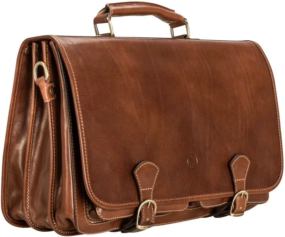 Maxwell Scott - Mens Luxury Full Grain Leather Satchel Briefcase Bag - 3 Section with Hidden Popper Closure - The Jesolo3