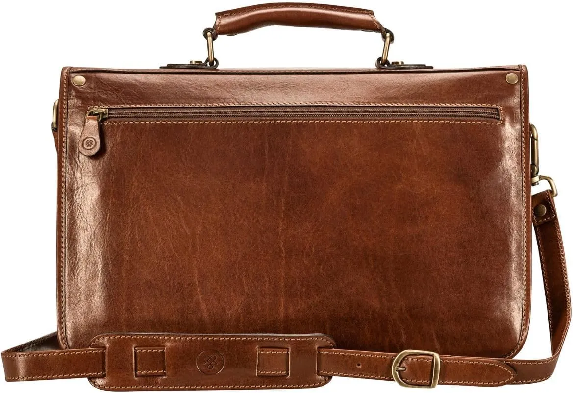 Maxwell Scott - Mens Luxury Full Grain Leather Satchel Briefcase Bag - 3 Section with Hidden Popper Closure - The Jesolo3