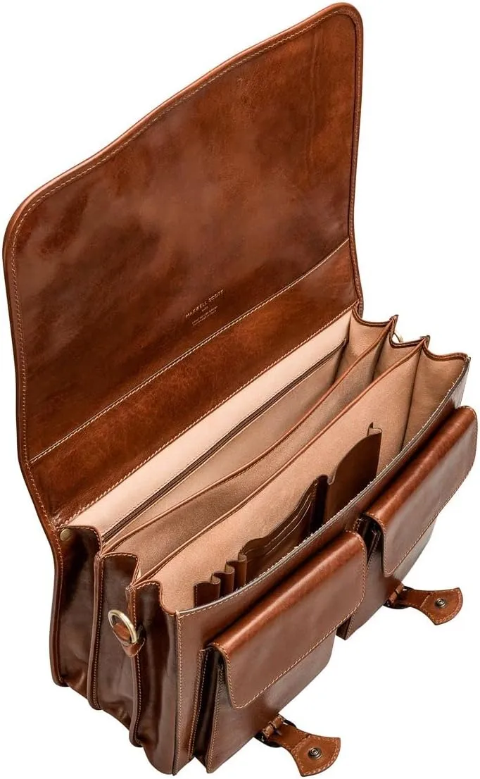 Maxwell Scott - Mens Luxury Full Grain Leather Satchel Briefcase Bag - 3 Section with Hidden Popper Closure - The Jesolo3