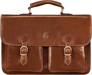 Maxwell Scott - Mens Luxury Italian Leather Classic 15" 16" Laptop/Satchel Briefcase Bag with Padded Section - The Loreto