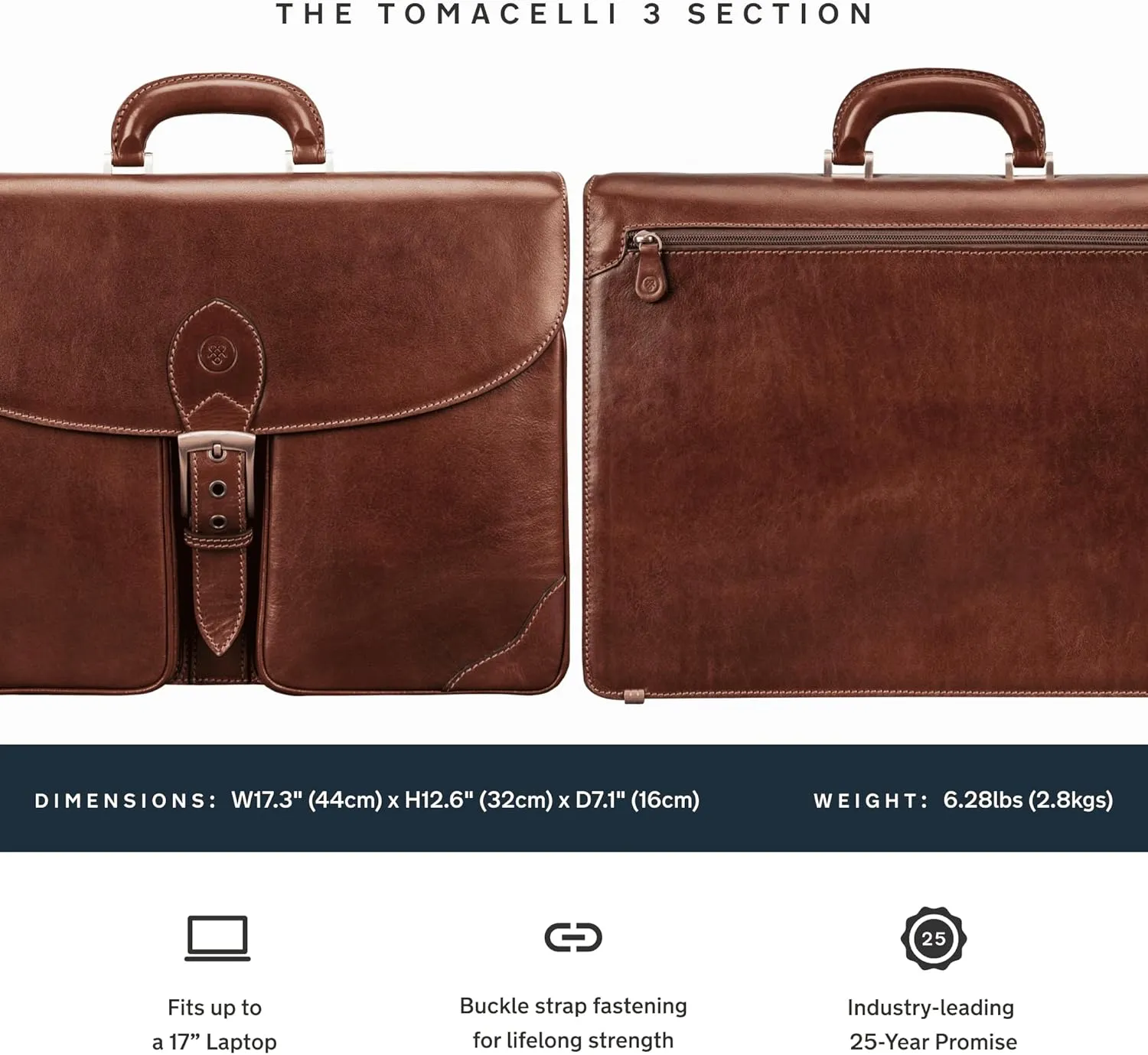 Maxwell Scott - Mens Luxury Italian Leather Large Briefcase with Buckle Closure - Handmade - The Tomacelli3