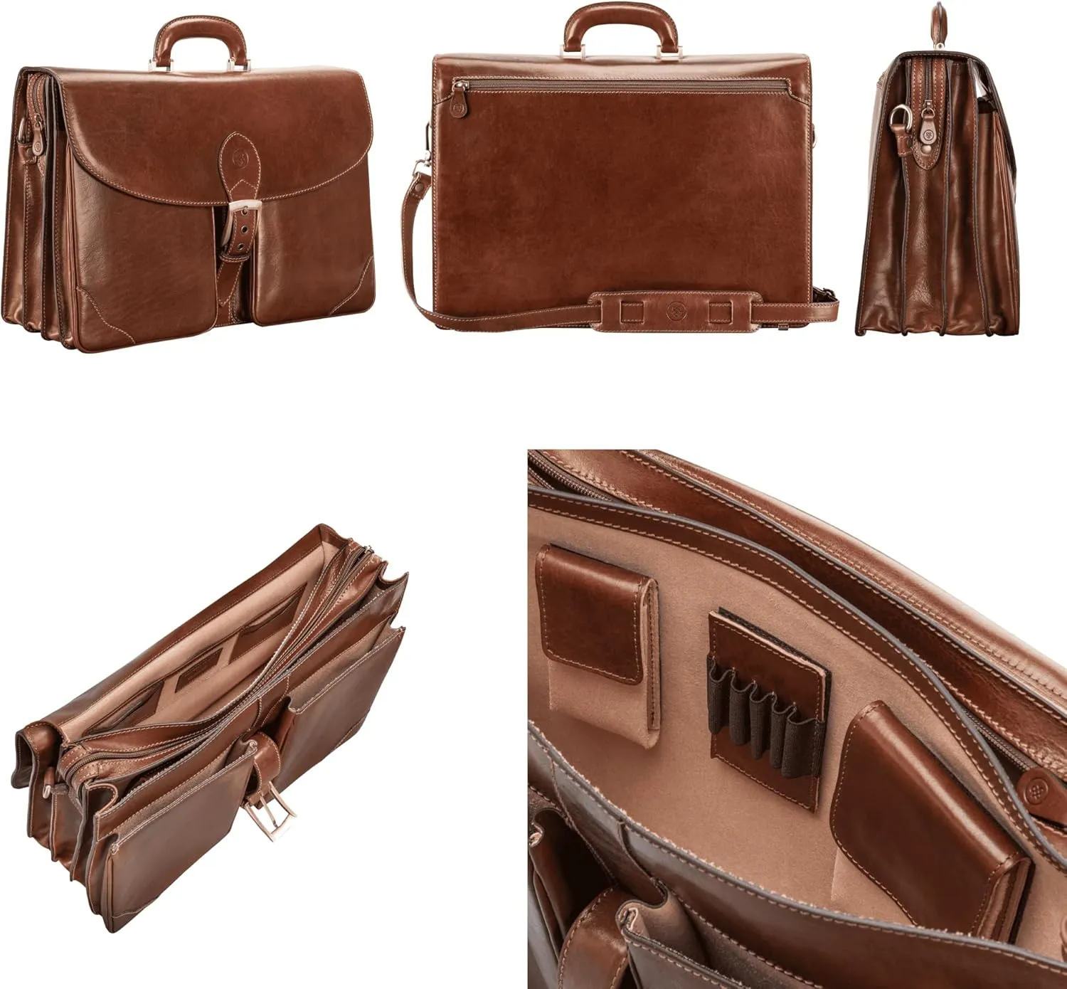 Maxwell Scott - Mens Luxury Italian Leather Large Briefcase with Buckle Closure - Handmade - The Tomacelli3