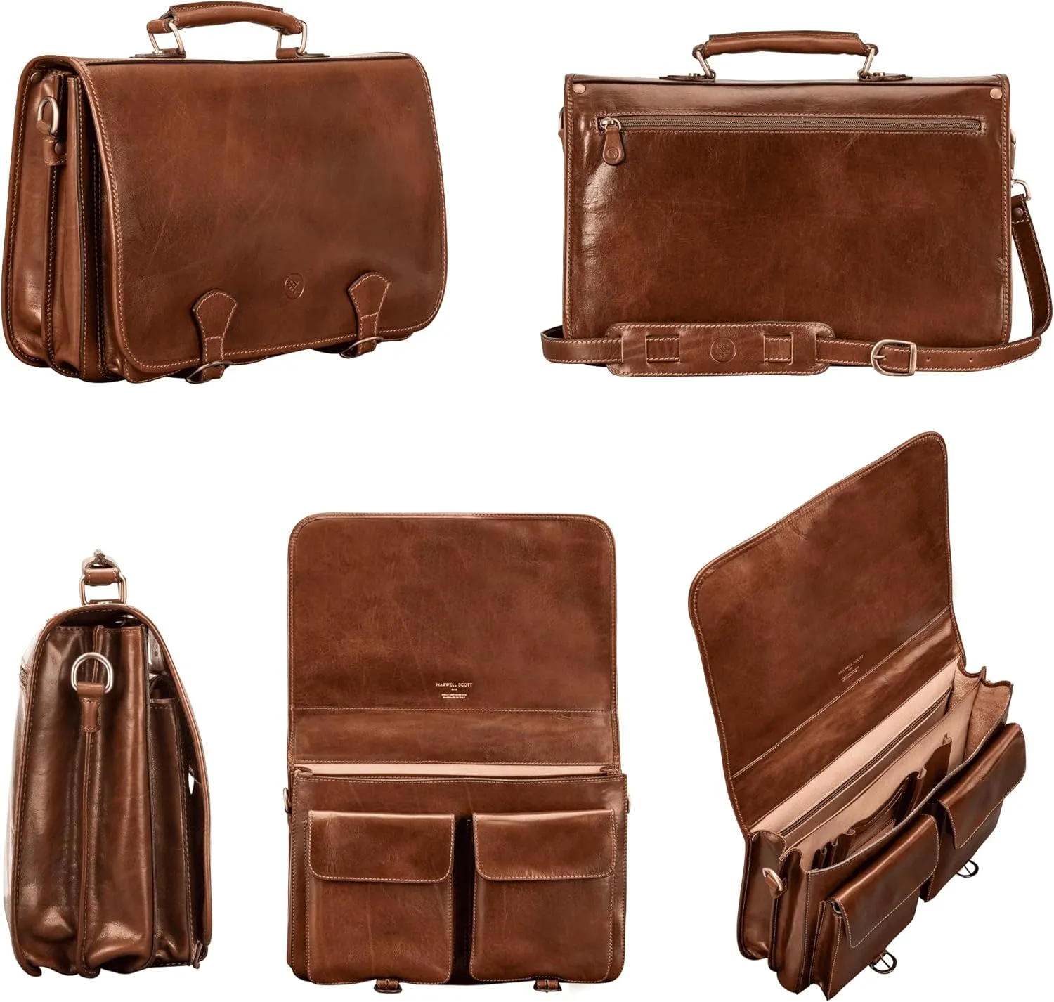 Maxwell Scott - Mens Luxury Leather Full Grain Satchel Briefcase Bag - 2 Section for Laptop - Handmade In Italy- The Jesolo2
