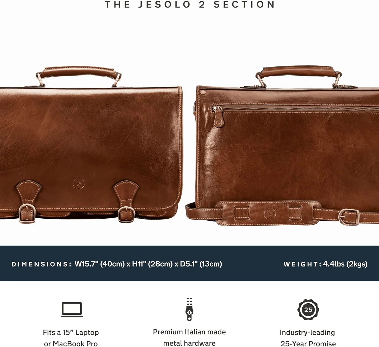 Maxwell Scott - Mens Luxury Leather Full Grain Satchel Briefcase Bag - 2 Section for Laptop - Handmade In Italy- The Jesolo2