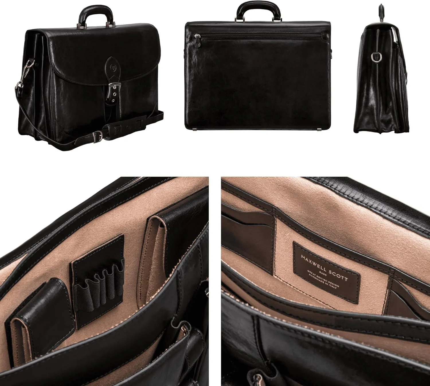 Maxwell Scott - Mens Luxury Leather Large Briefcase - 2 Sections for Files/Laptop - Handmade in Italy - The Tomacelli2