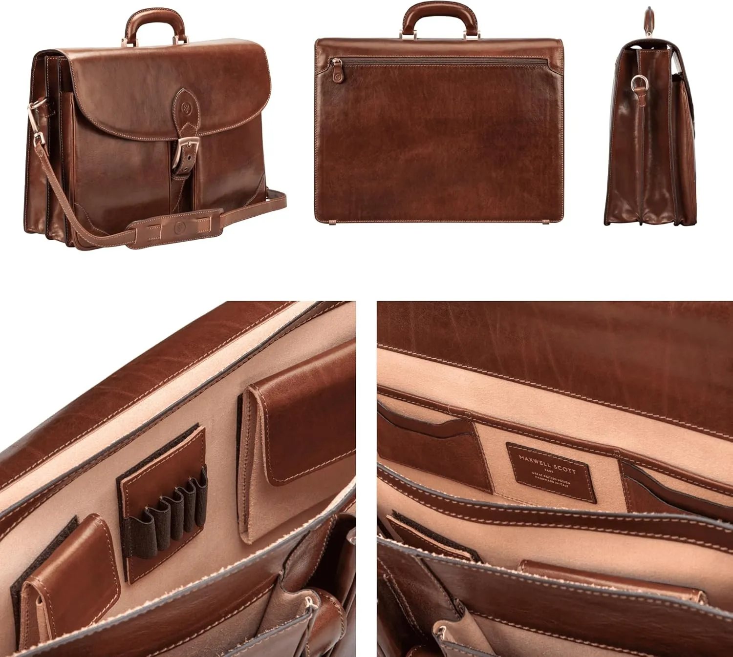 Maxwell Scott - Mens Luxury Leather Large Briefcase - 2 Sections for Files/Laptop - Handmade in Italy - The Tomacelli2