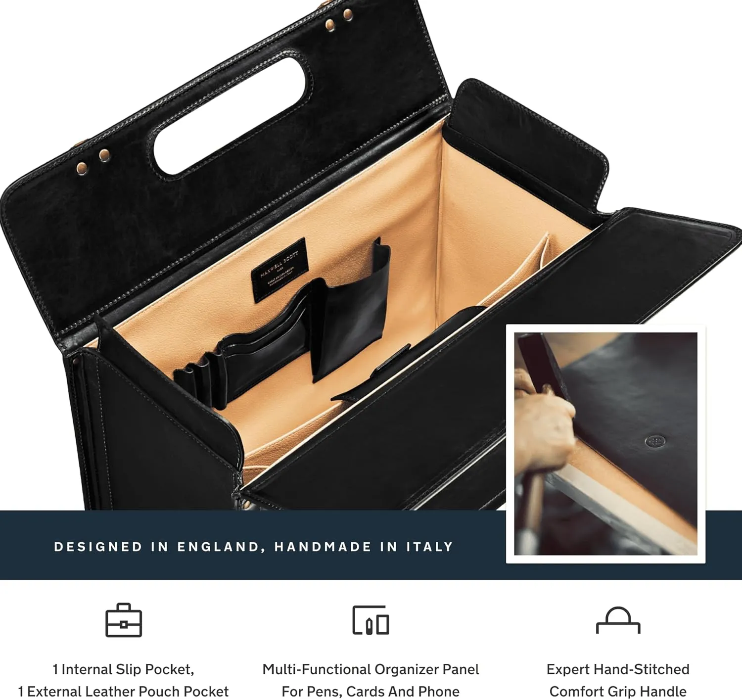 Maxwell Scott - Mens Luxury Leather Pilot Briefcase/Catalog Case with Combination Lock -Handmade in Italy -The Varese Black