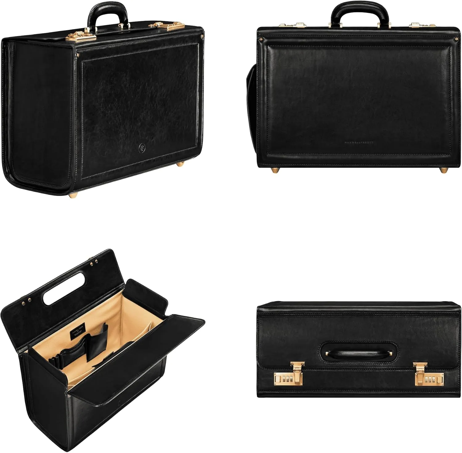 Maxwell Scott - Mens Luxury Leather Pilot Briefcase/Catalog Case with Combination Lock -Handmade in Italy -The Varese Black
