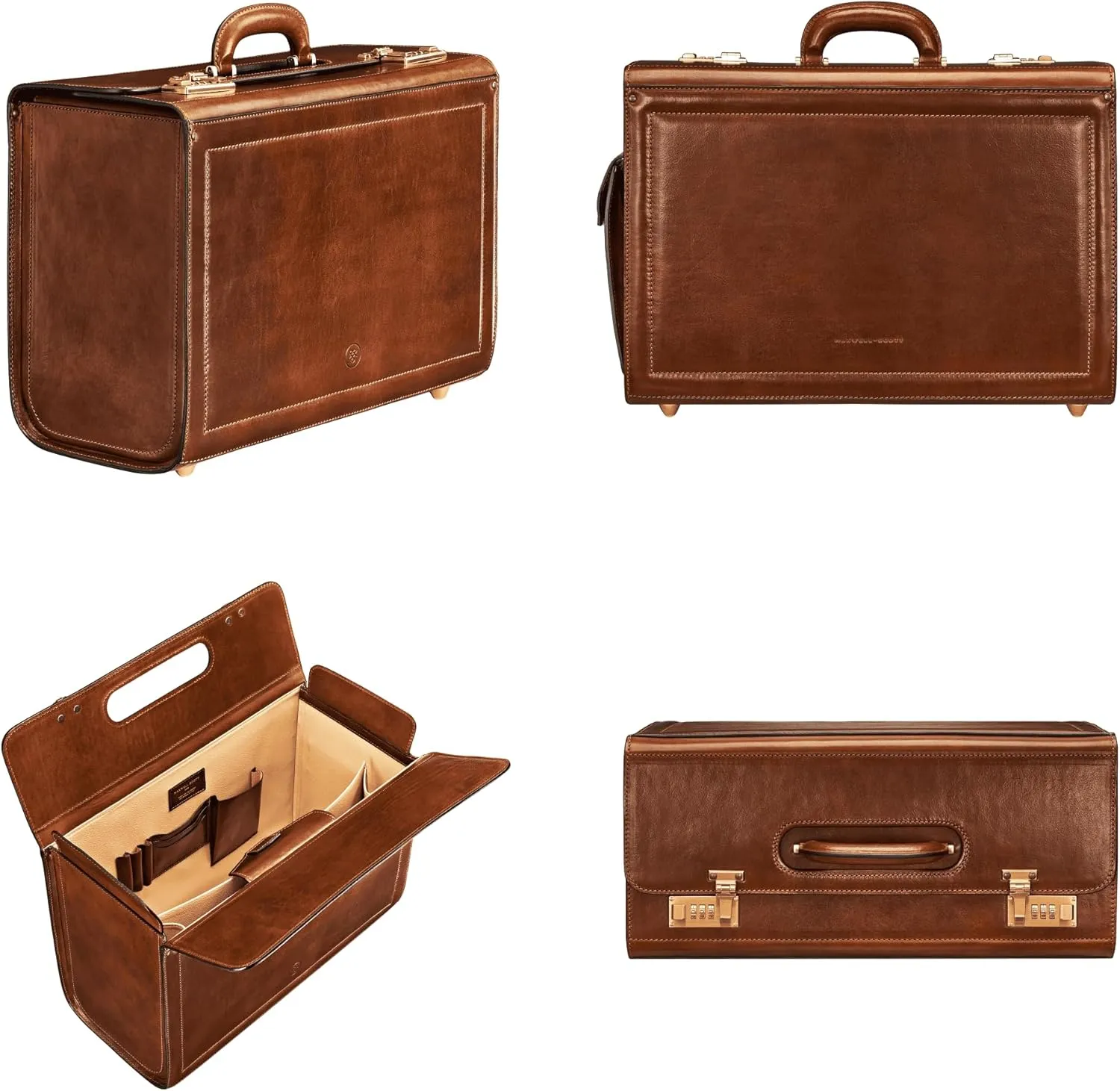 Maxwell Scott - Mens Luxury Leather Pilot Briefcase/Catalog Case with Combination Lock - Handmade - The Varese Chestnut Tan