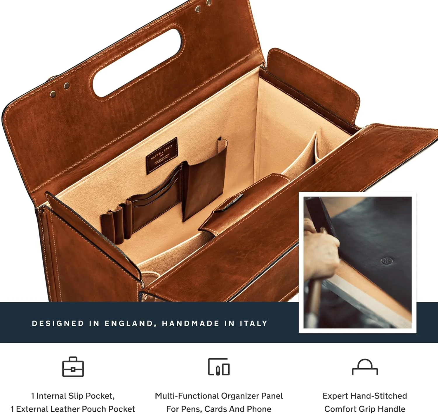 Maxwell Scott - Mens Luxury Leather Pilot Briefcase/Catalog Case with Combination Lock - Handmade - The Varese Chestnut Tan